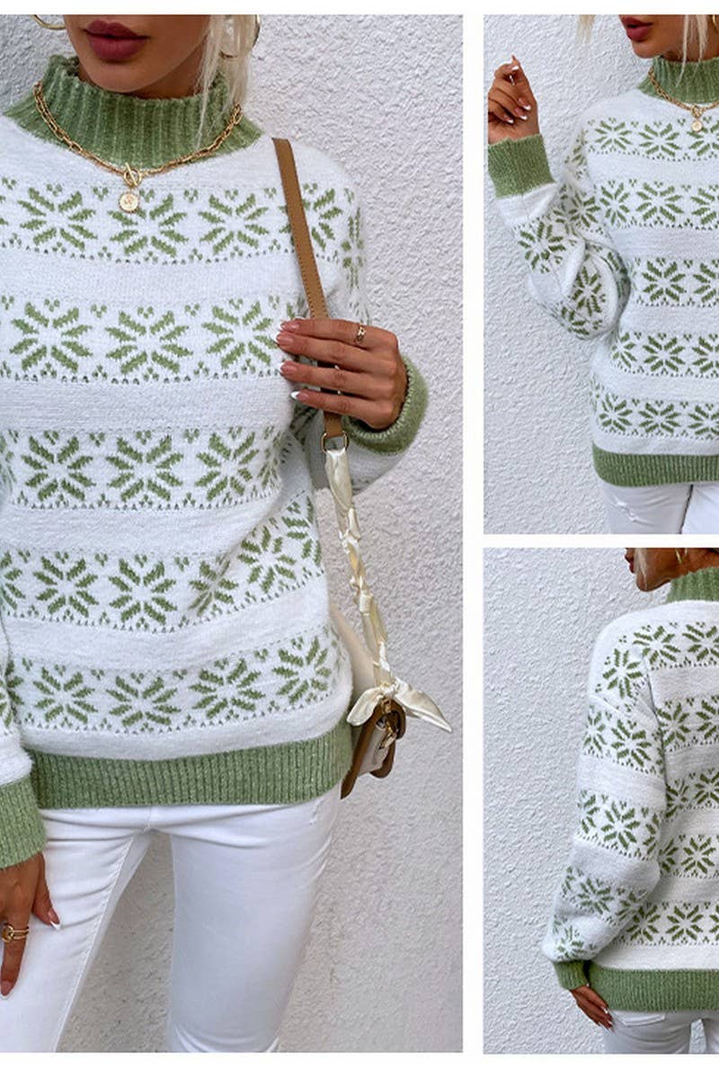 CWOSWL2565_HALF TURTLENECK SNOWFLAKE CHRISTMAS SWEATER