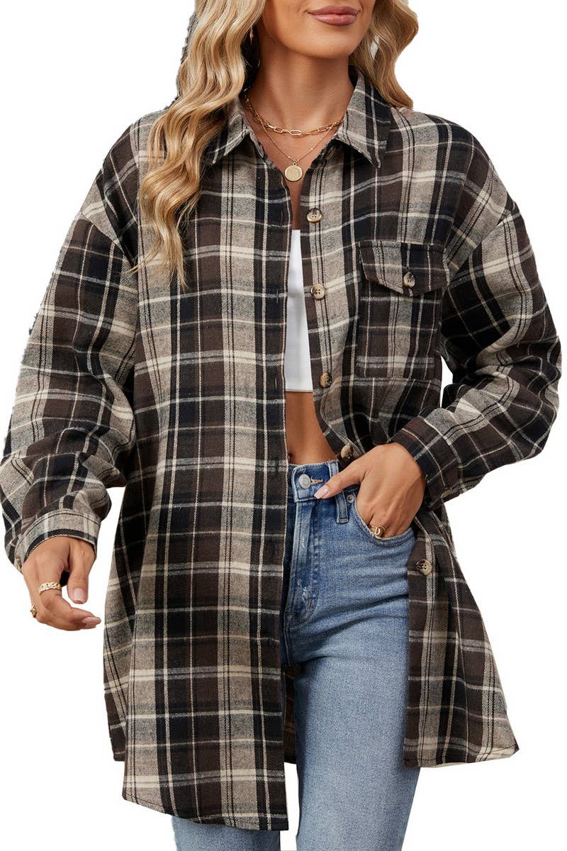 CWTBLL3745_AUTUMN AND WINTER STRIPED PLAID BUTTON-DOWN SHIRT