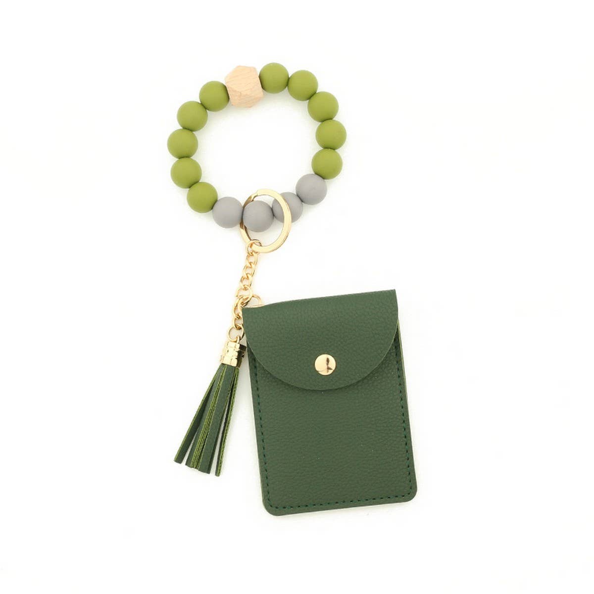 Solid PU Card Wallet with Tassel & Bead Strap_CWAB4967