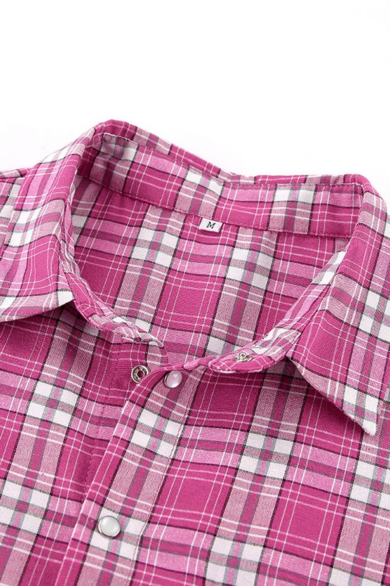 CWTBLL00570_LOOSE CASUAL LONG-SLEEVED PINK PLAID SHIRT