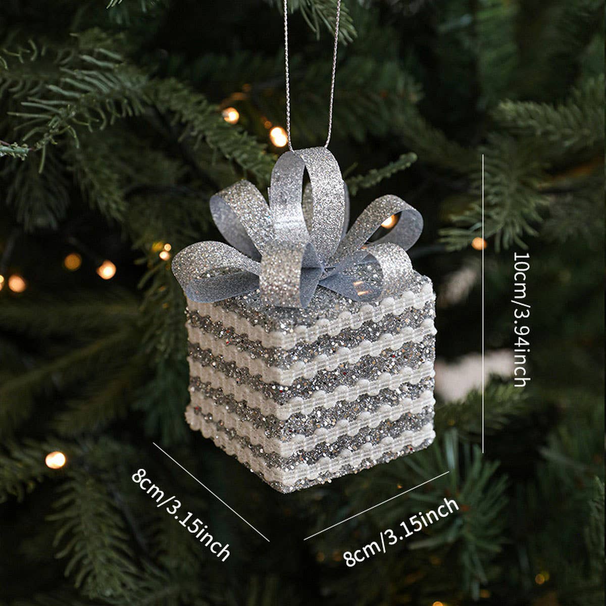 Silver Foam Glitter Xmas Balls Bows Tree Topper