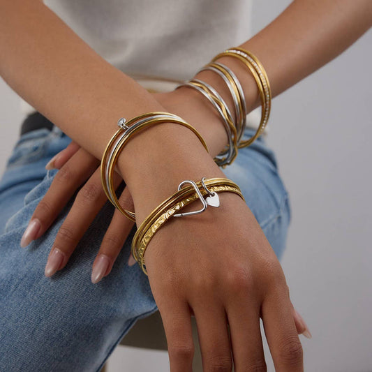 Stacked Titanium Steel Bangles for Layered Look_CWAJE4781