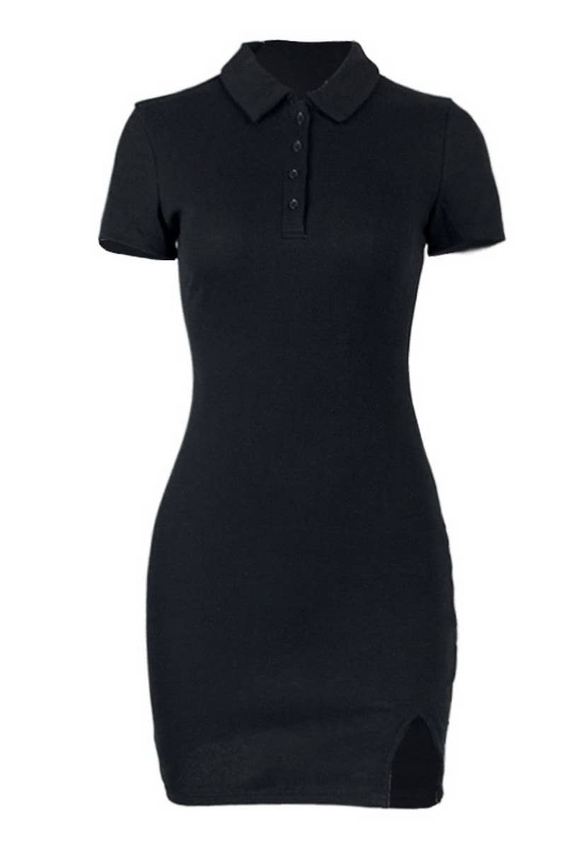 CWDSD4202_TIGHT LAPEL SHORT-SLEEVED KNIT DRESS