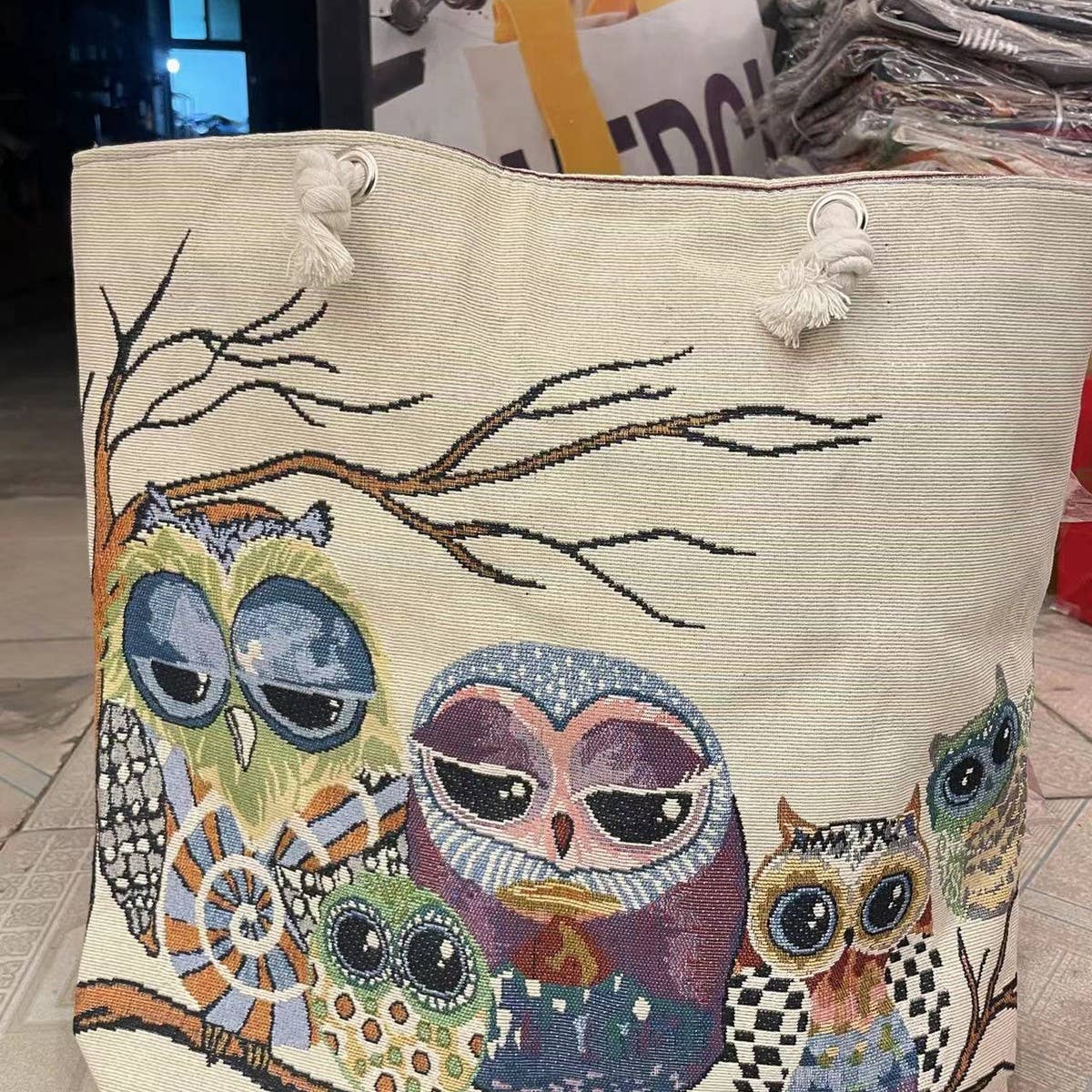 VINTAGE ANIMAL EMBROIDERED CANVAS TOTE BAG_CWAB1679
