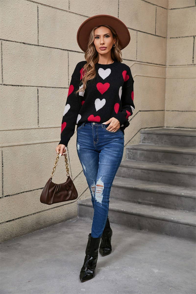 CWOSWL5783_LOVE VALENTINE'S DAY CREW NECK LOOSE SWEATER
