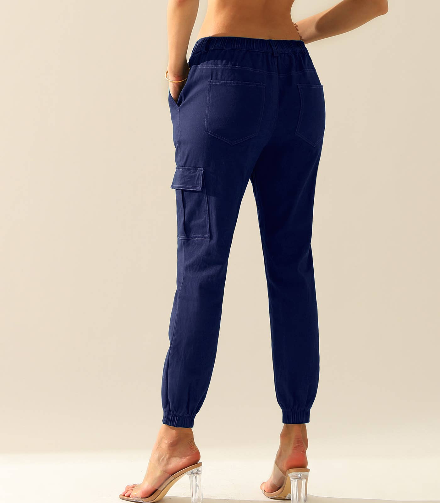 CWBLP400_Elastic Waist Cargo Pants Cotton Cargo Work Pants