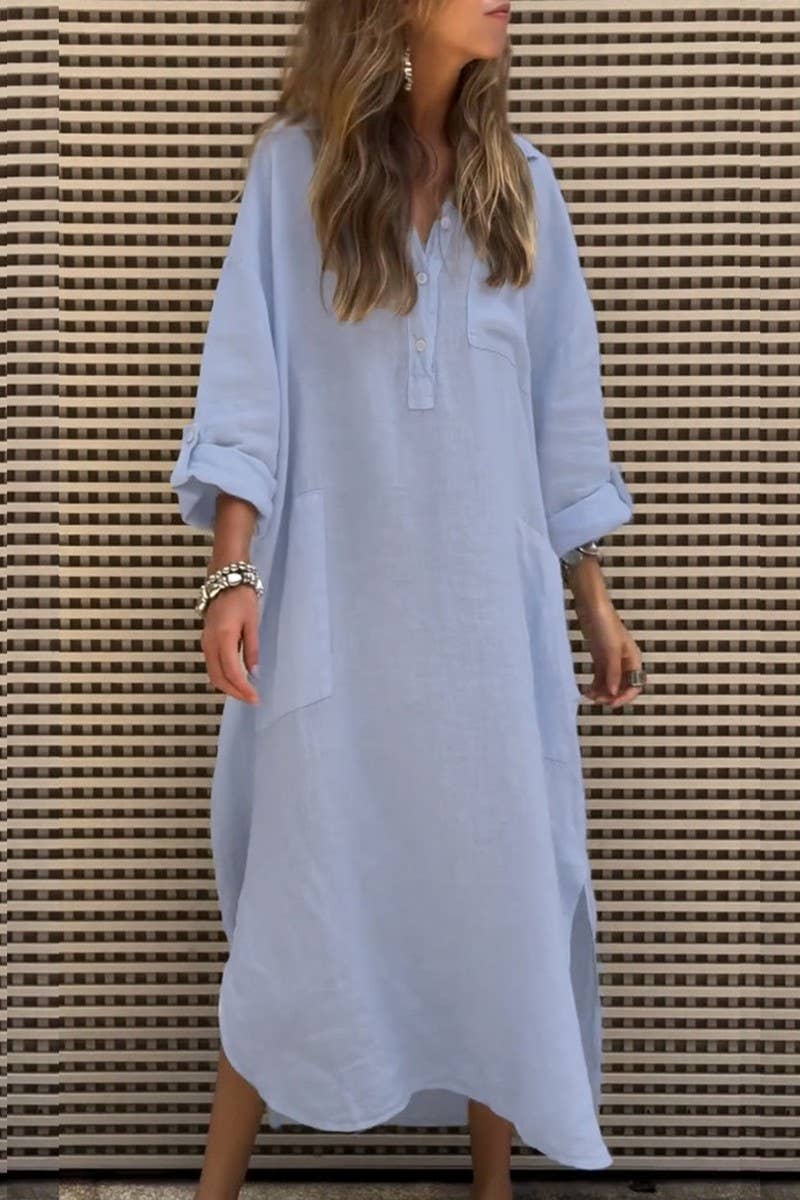CWDMD4870_SOLID COLOR BUTTON POCKET IRREGULAR DRESS