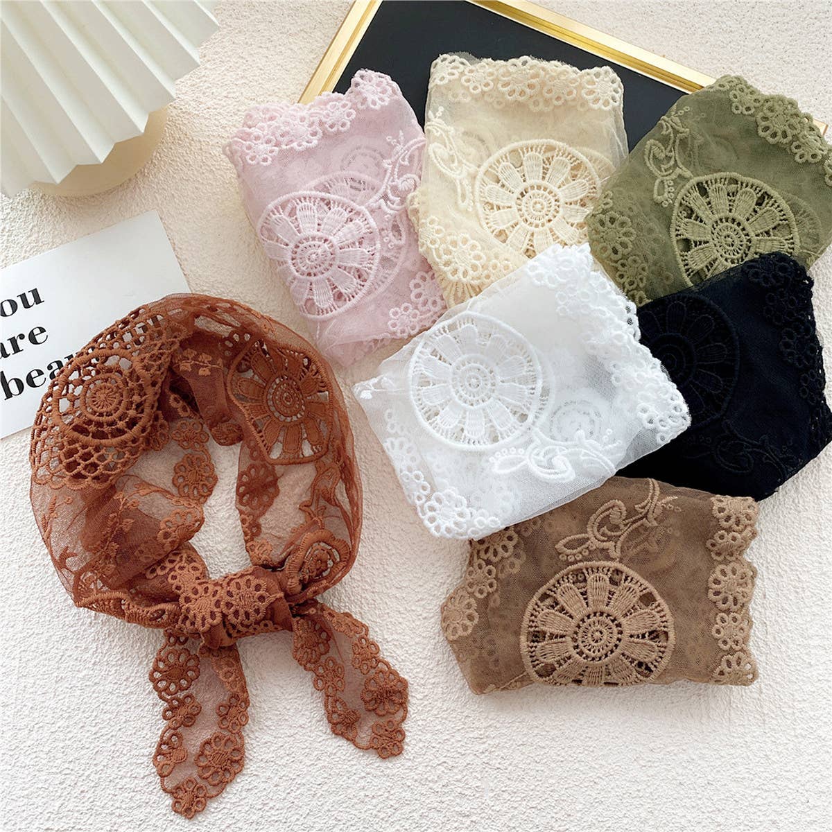 Lace Floral Triangle Scarf - Neck & Hair Wrap