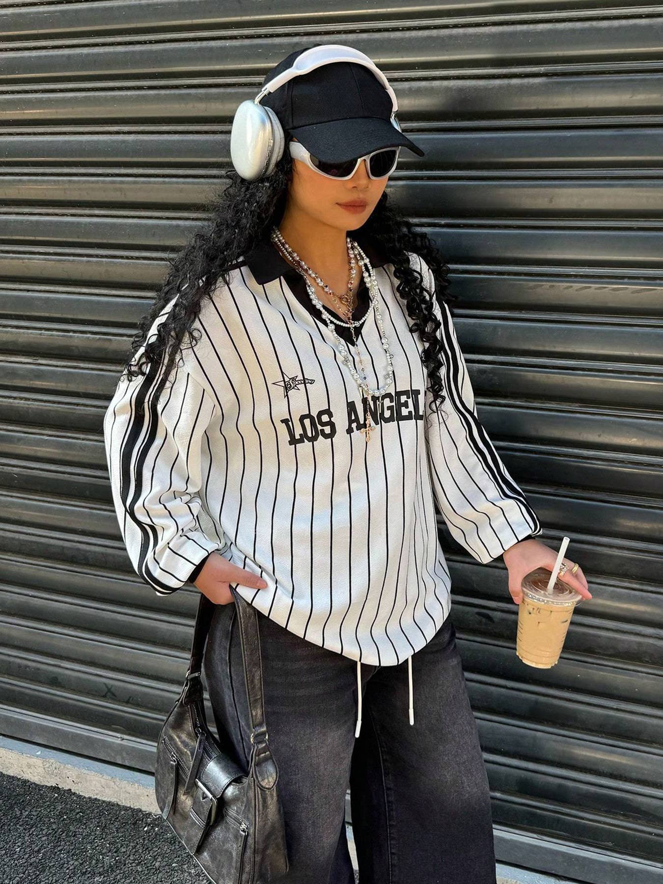 American retro striped lapel T-shirt