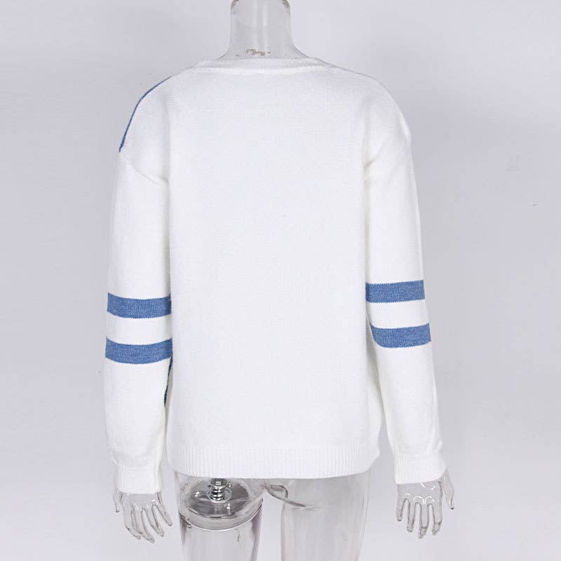 COLOR PATCHWORK CREW NECK PULLOVER SWEATER