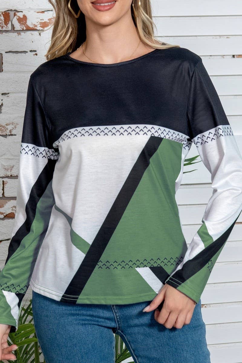 CWTBLL01155_GEOMETRIC COLOR-BLOCK LONG-SLEEVED T-SHIRT
