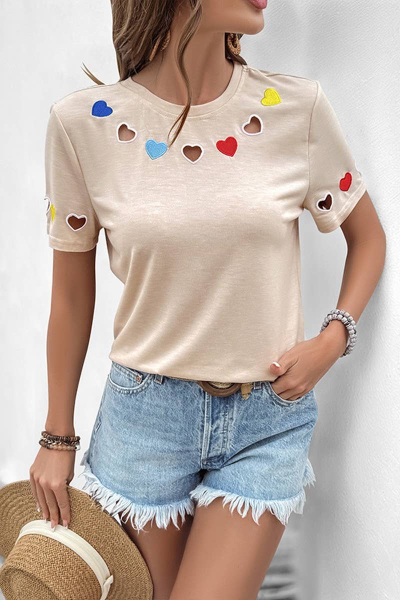 CWTBLS1901_NEW CUTE HEART EMBROIDERY HOLLOW TEE