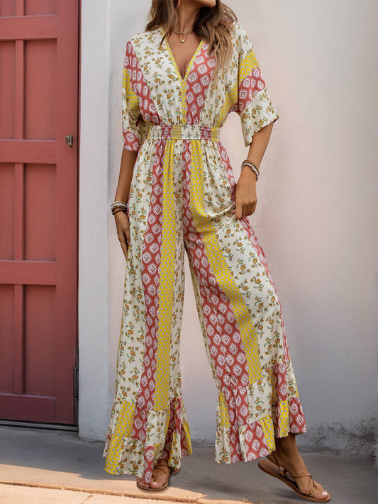 Boho Floral Print Vintage High Waist Jumpsuit