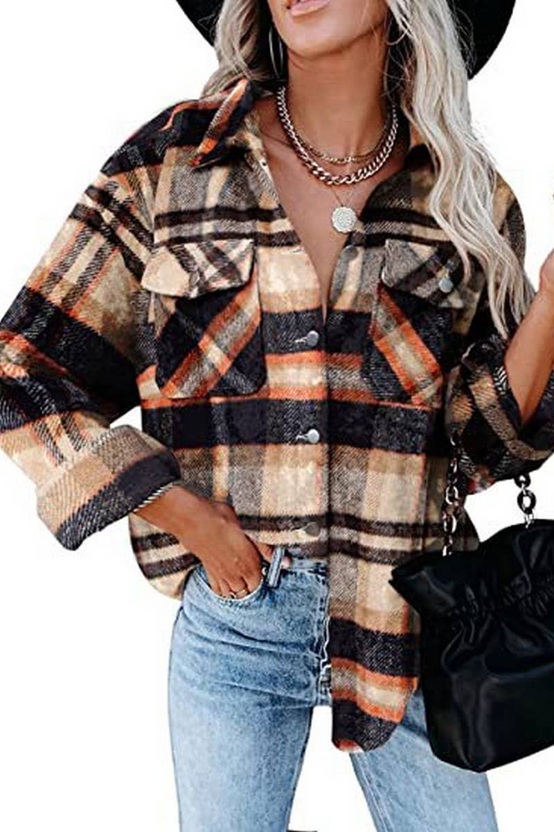 CWTSTL0874_Button Down Plaid Long Sleeve Casual Shirts