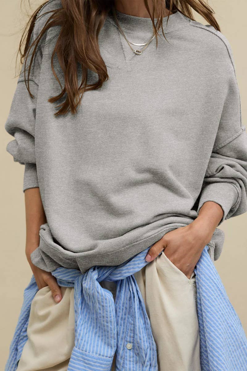 CWTBLL3994_LOOSE CASUAL ROUND NECK COMMUTER TOP