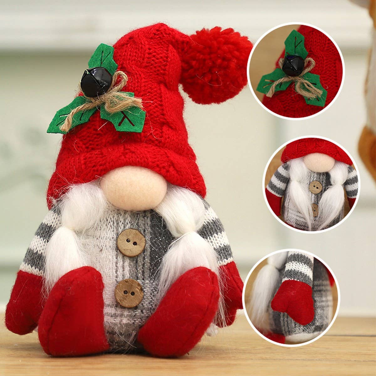 CWMM9397_CHRISTMAS POINTED HAT SITTING GNOME ORNAMENT