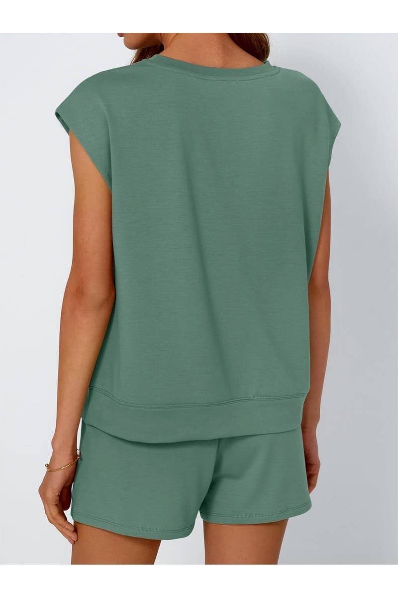 CWSTB00487_2025 SPRING SUMMER WOMEN 2 PIECE SET SHORT SLEEVE