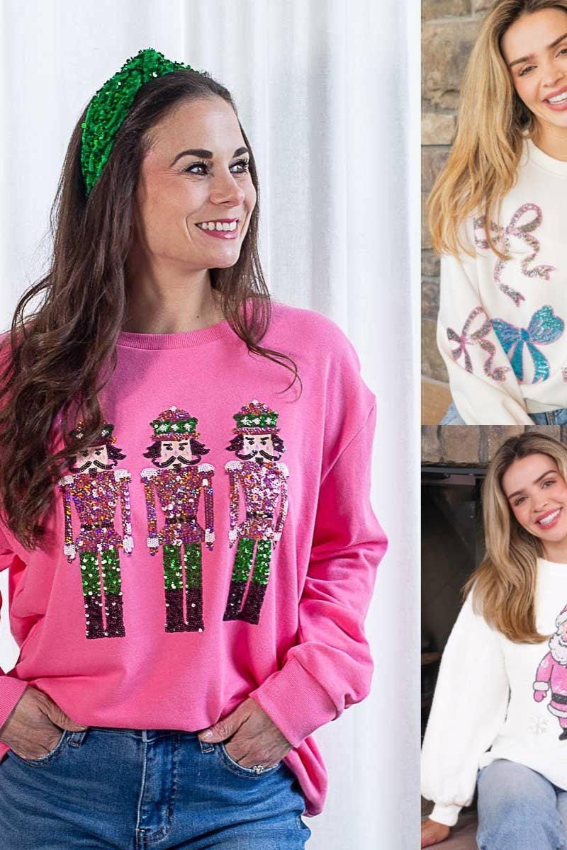 CWTBLL01227_CHRISTMAS SEQUINED CREW NECK LONG SLEEVE TOP