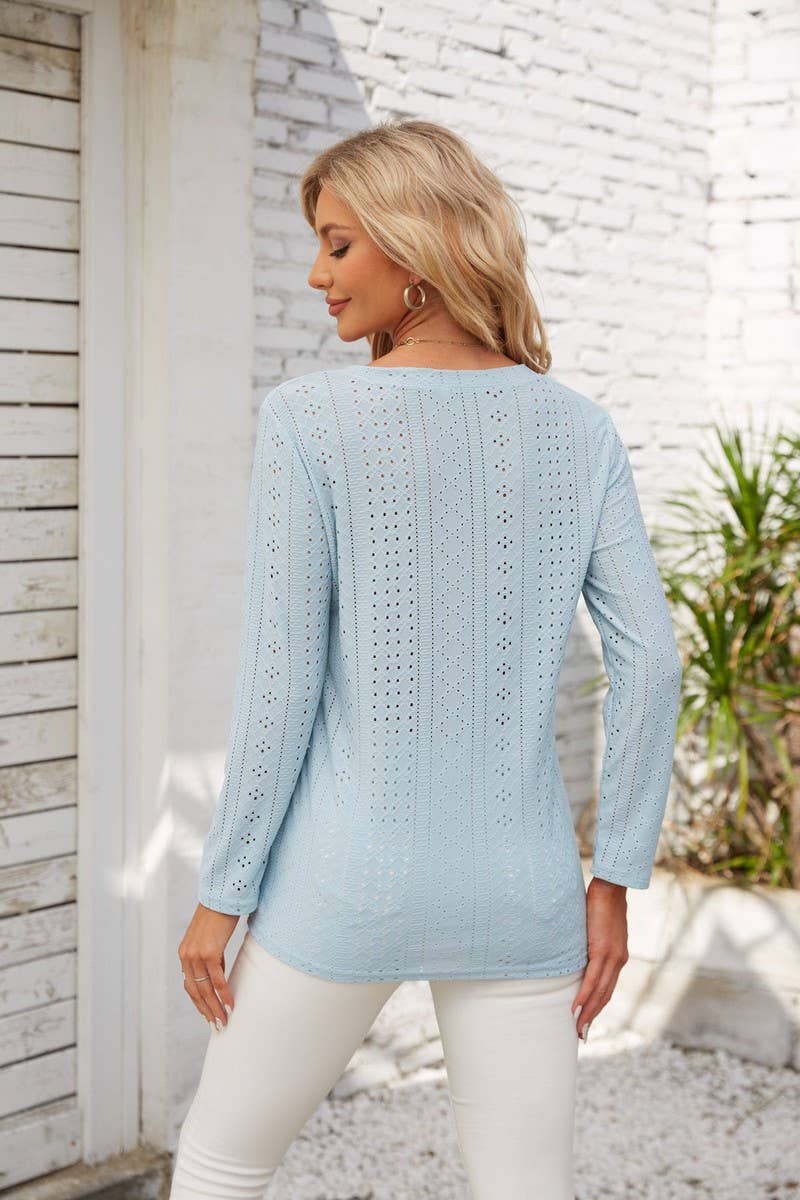 CWTBLL1042_V-NECK LONG-SLEEVED T-SHIRT TOP