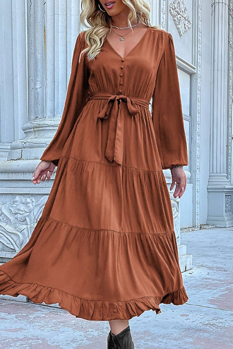 CWDMD01042_CASUAL WORK TIE WAIST LONG SLEEVE DRESS