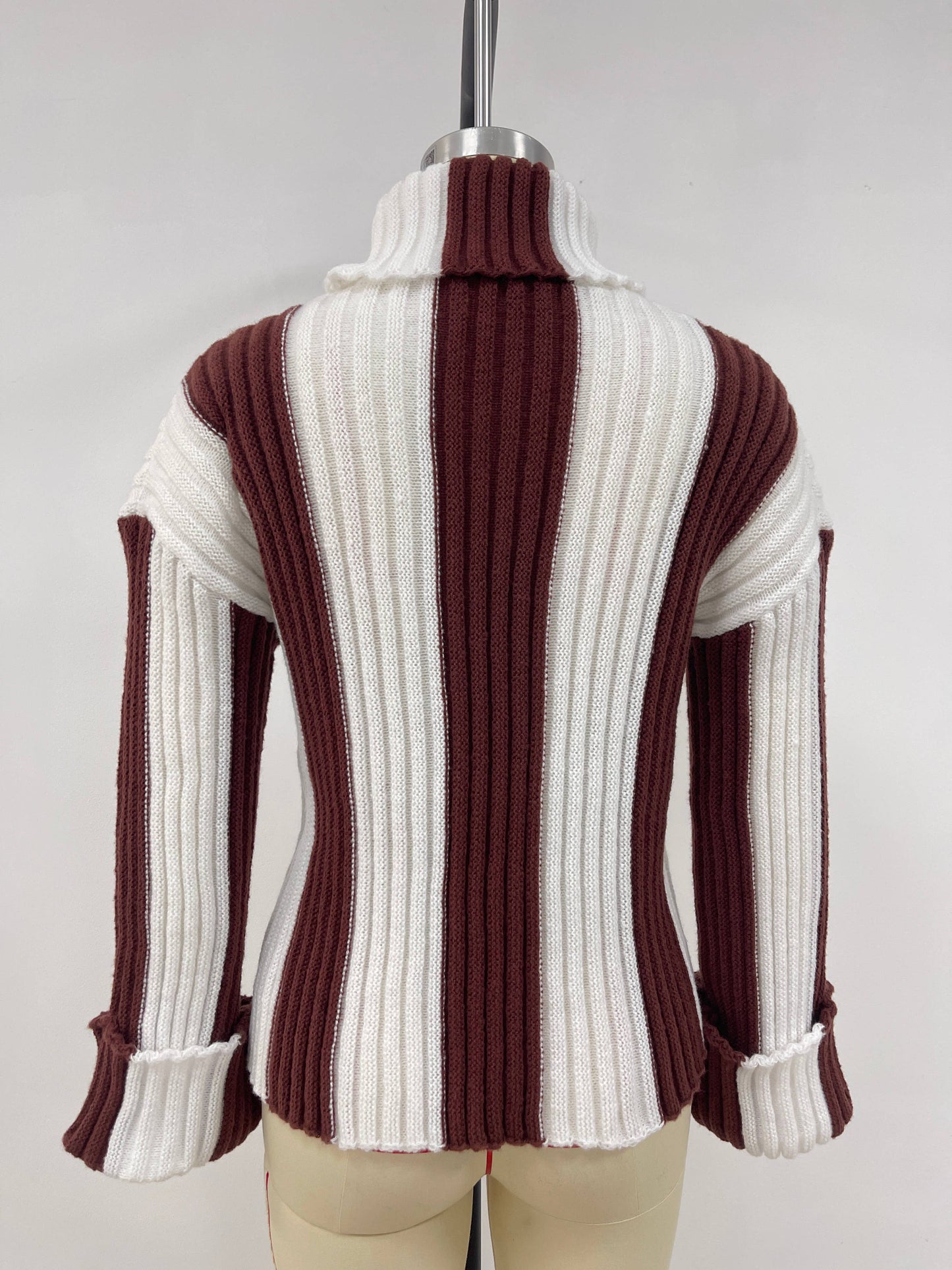 Color-blocking and patchwork high-neck sweater