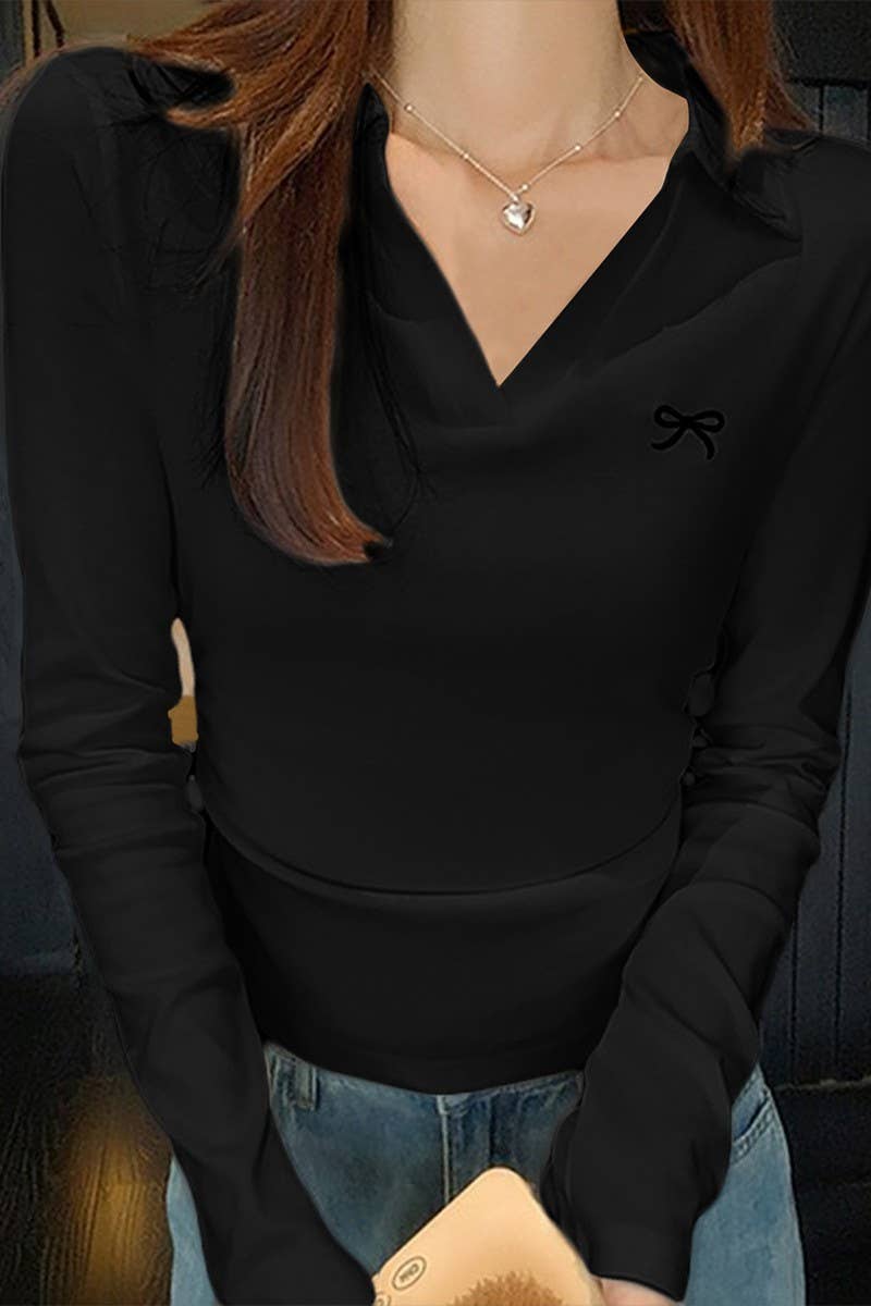 CWTBLL01033_CASUAL SIMPLE COLLARED SOLID LONG SLEEVE TEE