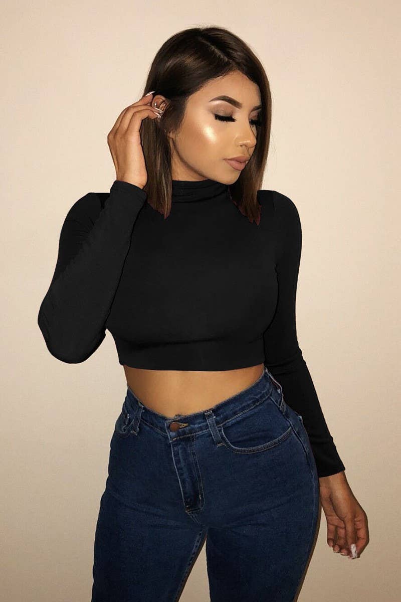 CWTBLL00916_SEXY CROP LONG SLEEVE FITTED TOP