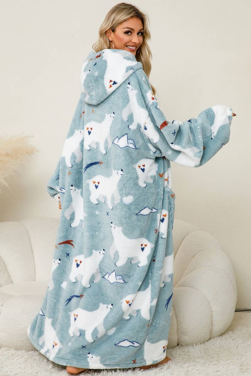 CWSPJ0141_THICK CORAL FLEECE HOODED LONG HOME ROBE