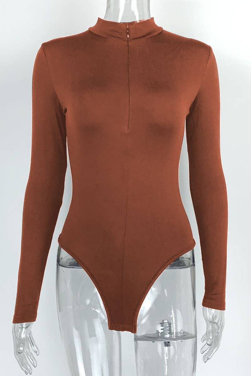 CWSBSL0151_SOLID COLOR PLUSH LONG SLEEVE ZIPPER BODYSUIT