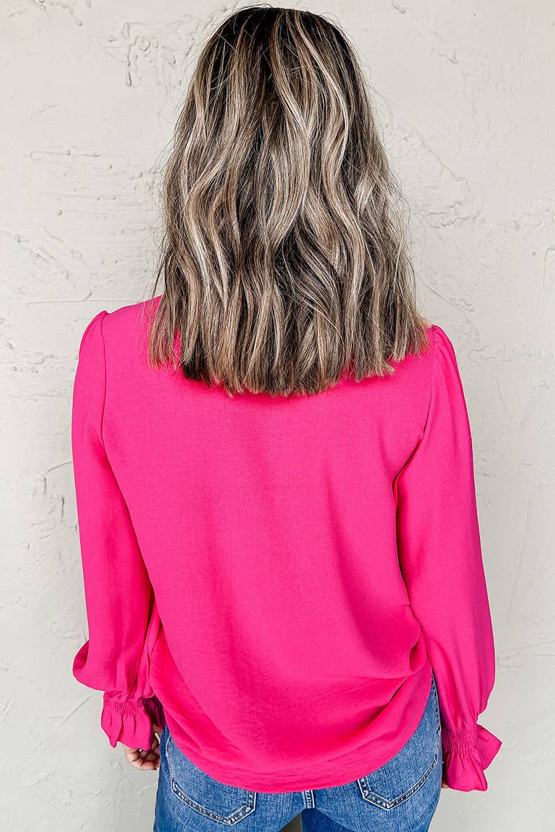 CASUAL RUFFLED SOLID COLOR BLOUSE FOR WOMEN