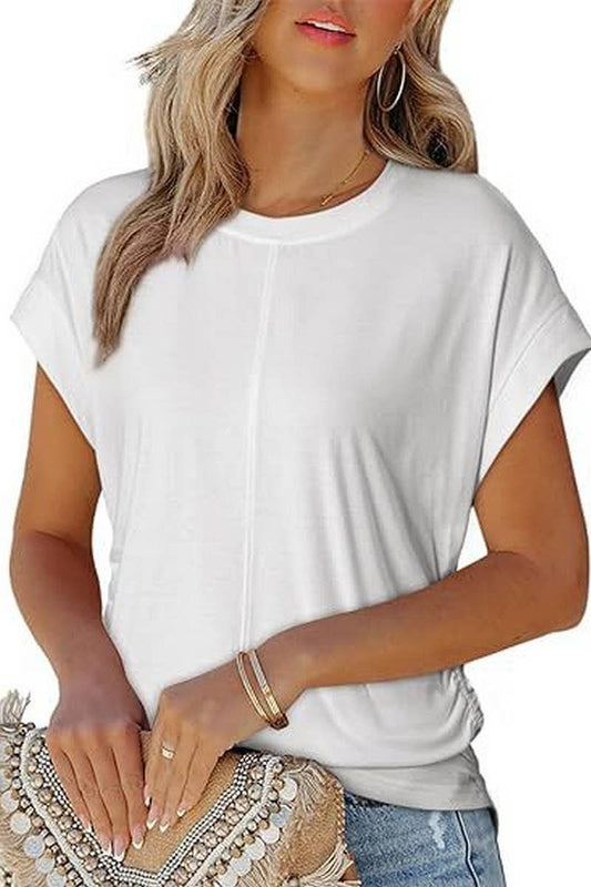 CWTTS1386_SUMMER FASHION SIDE PLEATED RAGLAN T-SHIRT