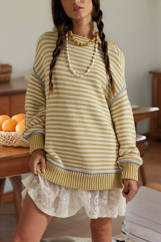 CWOSWL7017_STRIPED PULLOVER LOOSE LONG-SLEEVED KNITTED TOP