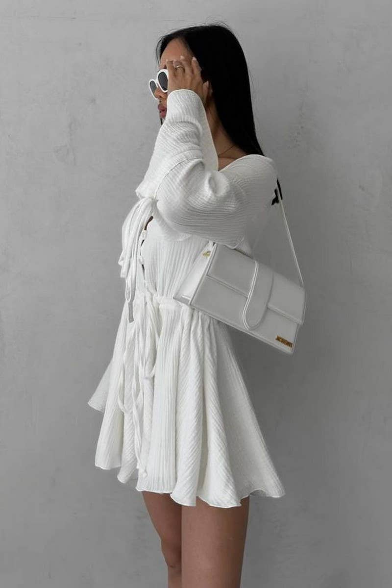 CWSJS1246_DRAWSTRING TRUMPET SLEEVES V-NECK JUMPSUIT