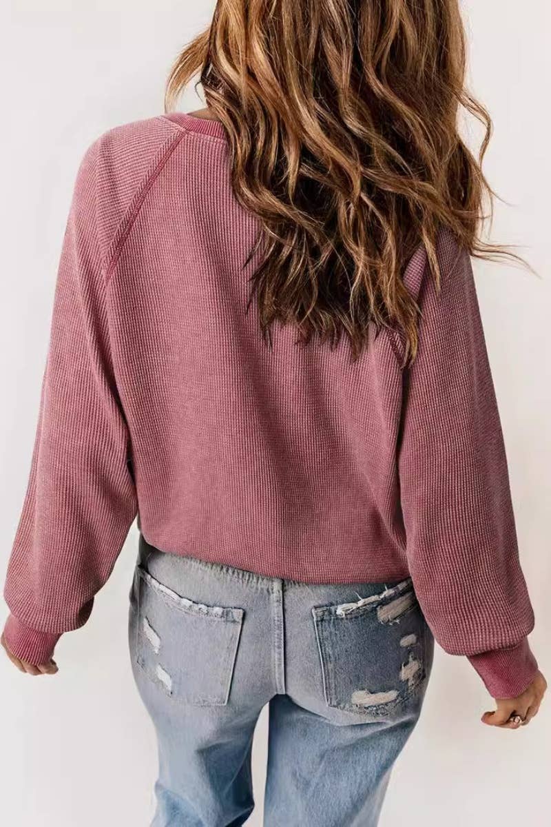 CWTBLL3032_CASUAL BAGGY BUTTON-UP LONG-SLEEVED TOP