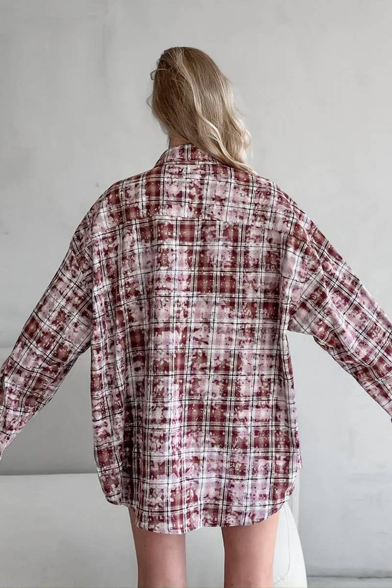 CWTBLL00582_VINTAGE DISTRESSED PLAID LONG-SLEEVED SHIRT