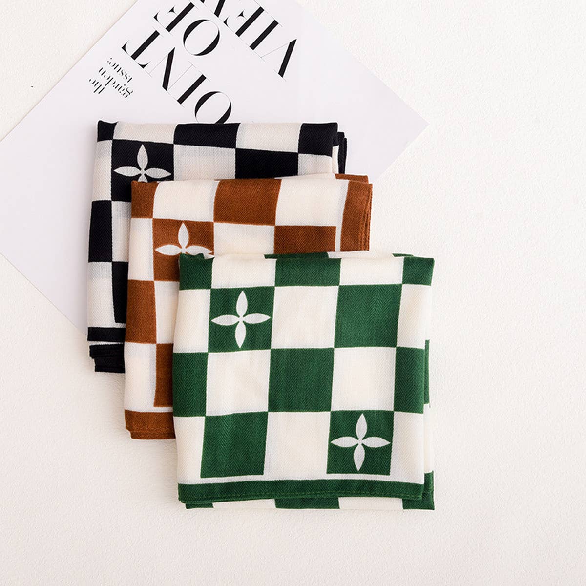 CWASC2405_FASHION CHECKERBOARD SILK SCARF SIMPLE SILK SCARF