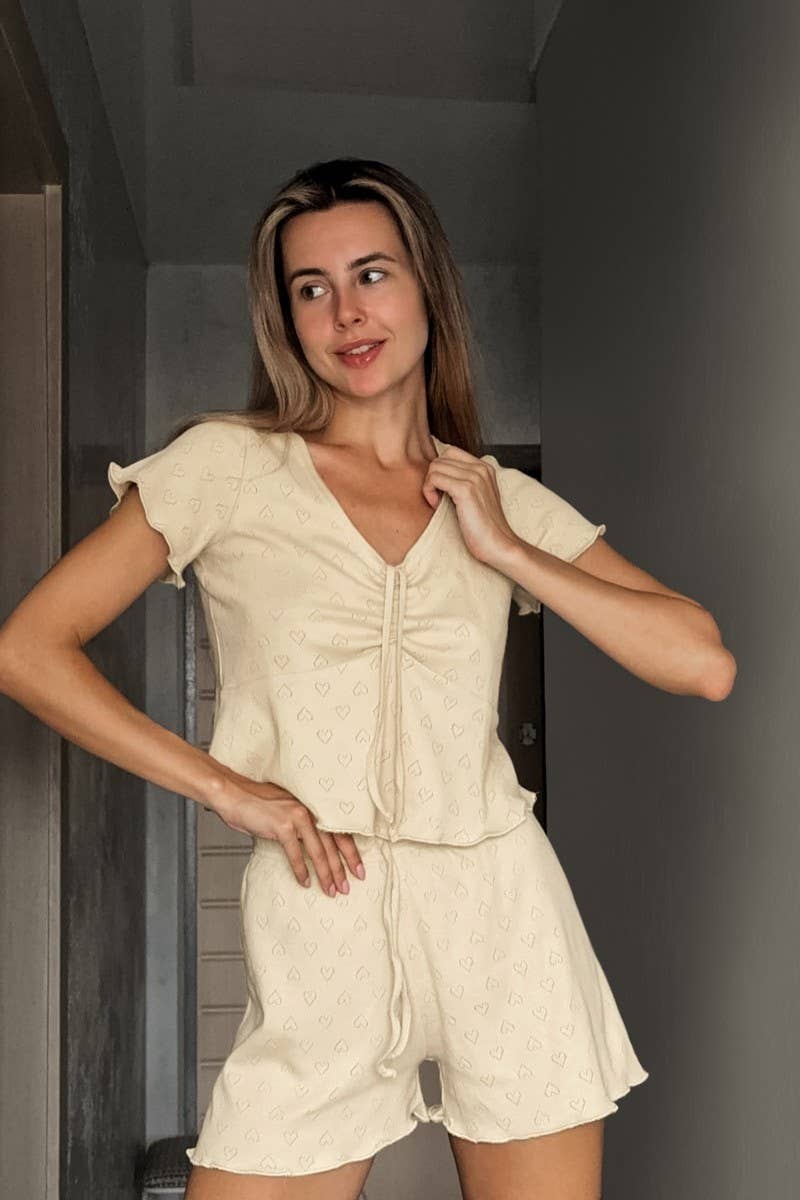 CWSPJ0232_KNITTED PULLOVER SHORT-SLEEVED SHORTS PAJAMA SET