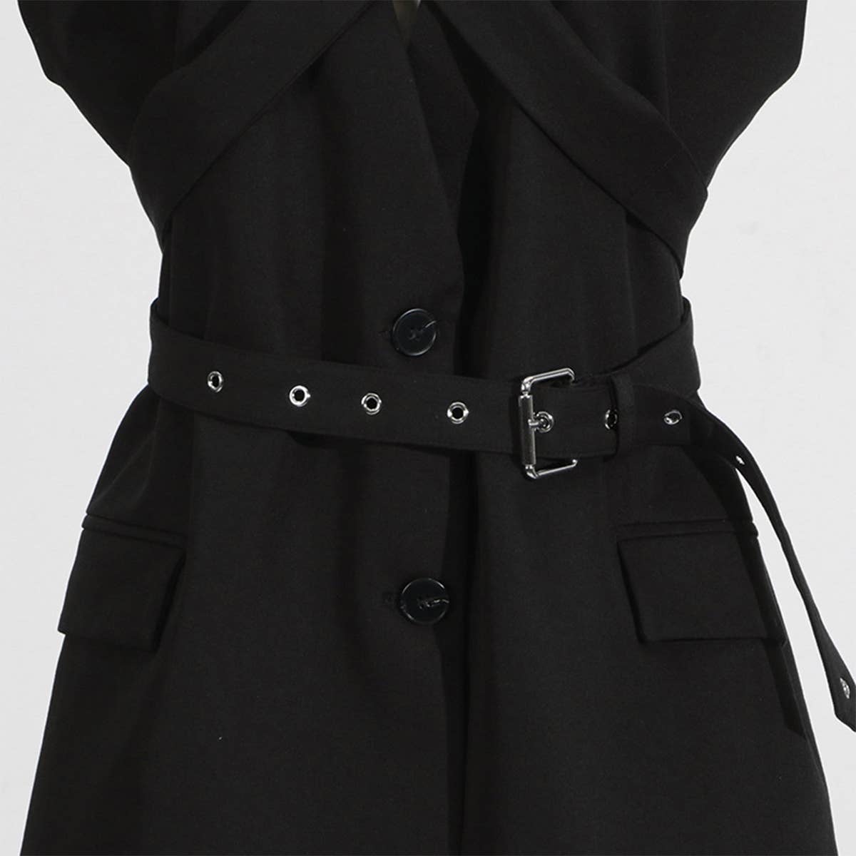 Stylish Sleeveless Blazer with Belt and Lapels_CWOCO1219