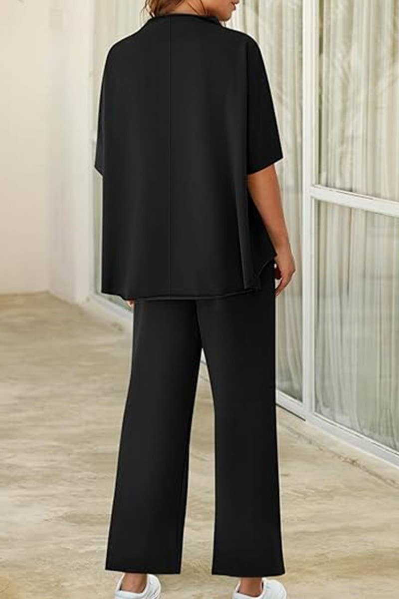 CWSTB1607_HIGH COLLAR BAT TOP NINE CROPPED PANTS SET