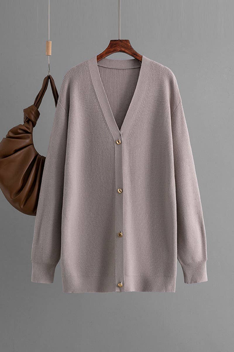 CWOCAL00669_SOLID LOOSE V NECK LONG KNIT CARDIGAN