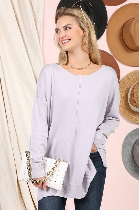 CWOSWL057_ROUND NECK LOOSE FIT TUNIC LENGTH SOFT SWEATER