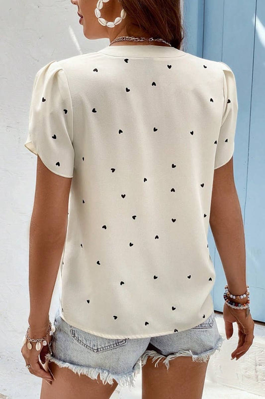 CWTSTS0463_SUMMER V-NECK SHORT SLEEVE LOVE PRINT SHIRT TOP