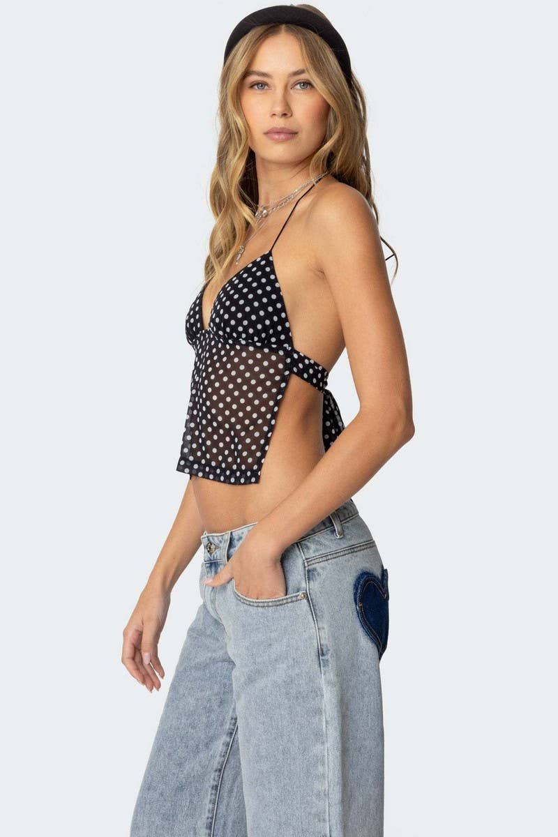 CWTTK1134_SEXY POLKA DOT HALTER BACKLESS SLIM CROP TOP