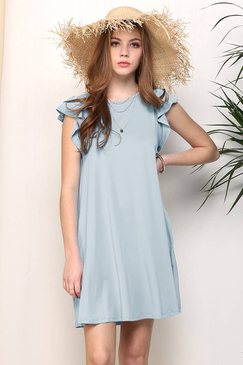 CWDSD10369_RUFFLE DETAILED PRINCESS SEAM DRESS