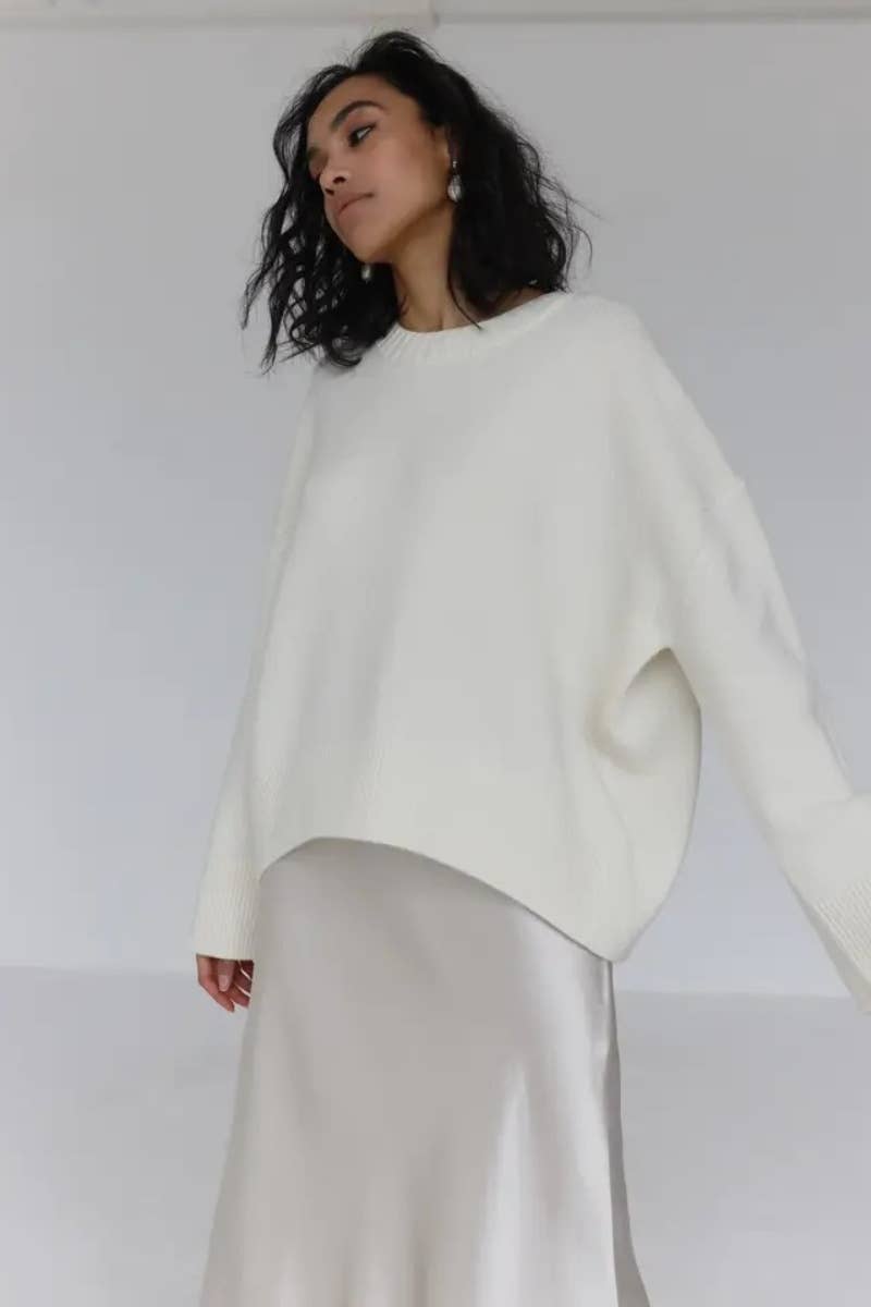 CWOSWL6631_CREW-NECK LONG-SLEEVED SOLID COLOR SWEATER