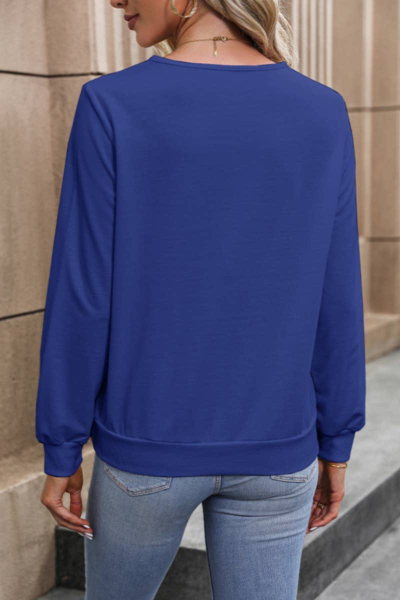 CWTBLL2884_V-NECK DESIGN COMMUTER LONG-SLEEVED TOP