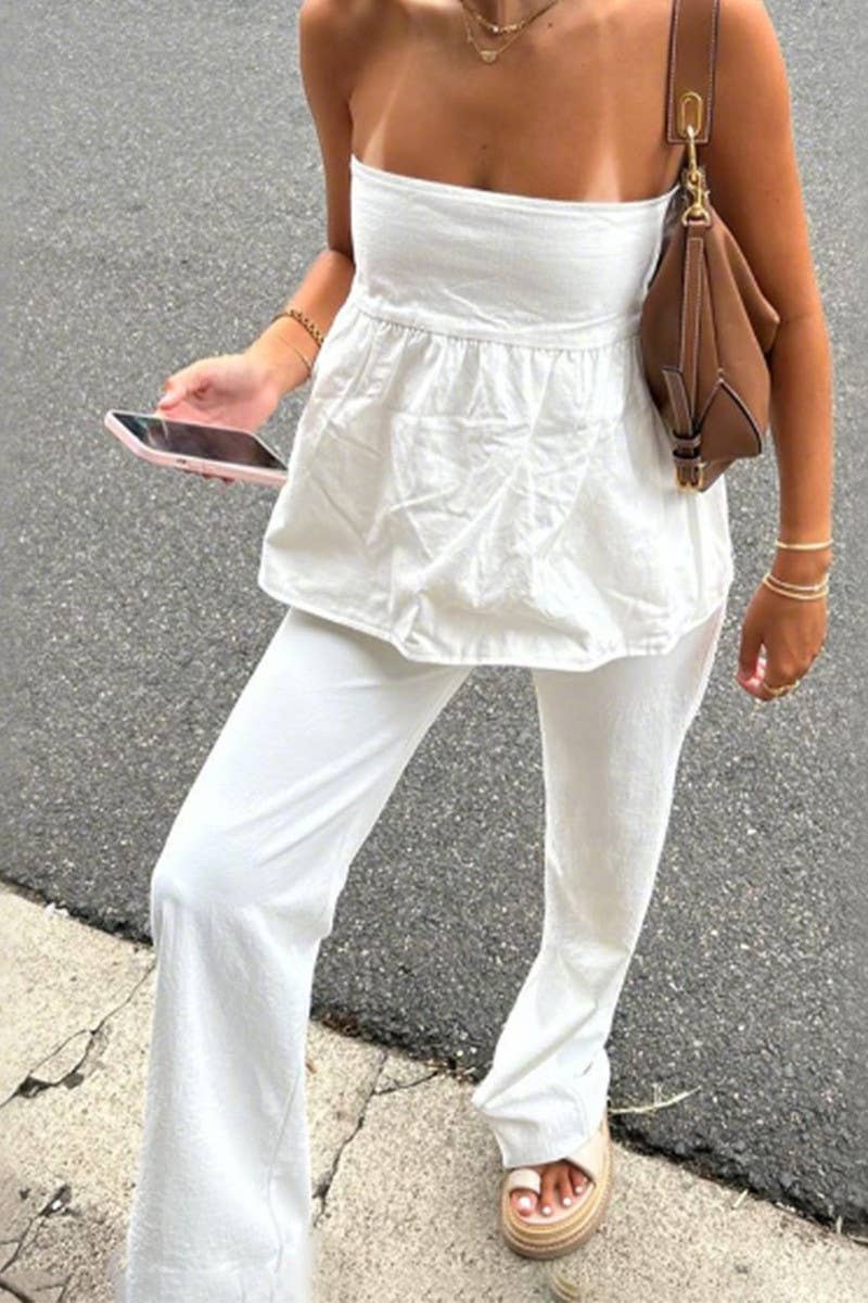 CWSTB00446_CASUAL STRAPLESS TOP AND STRAIGHT PANTS SET