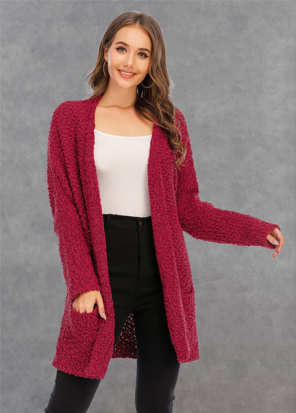 CWOSWL1044_Long Sleeve Open Front Long Cardigan Sweater