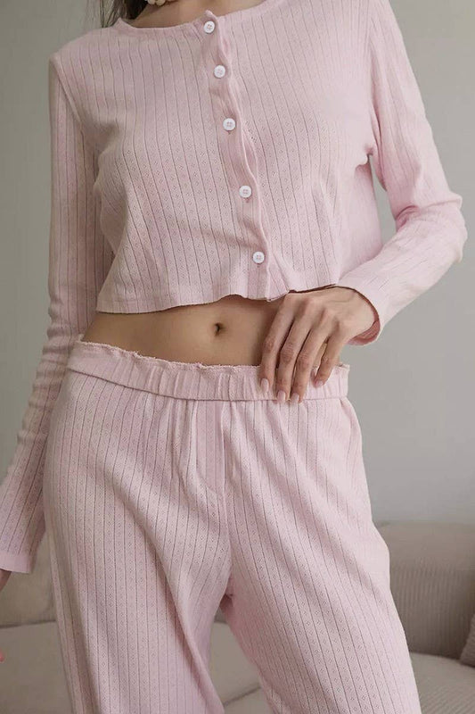 CWSPJ0306_KNITTED LOOSE BREATHABLE PAJAMAS HOME WEAR SET