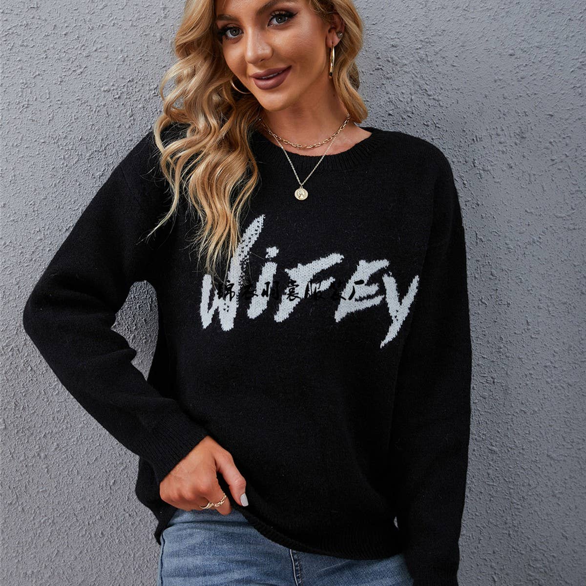 Casual pullover monogram jacquard sweater